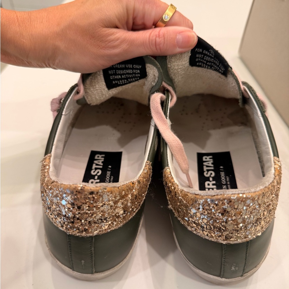 Golden Goose Olive Sneakers with Pink Laces Like New with duster and box - Picture 3 of 6